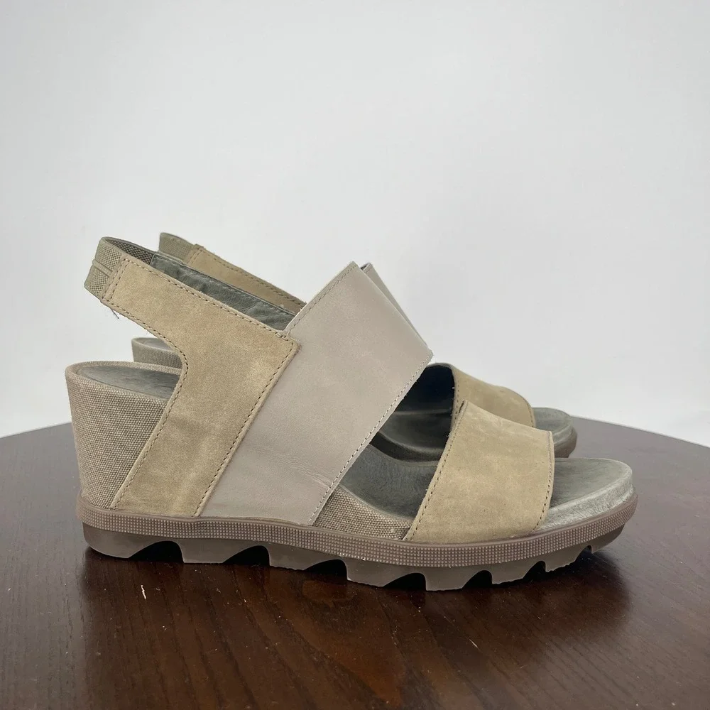 Sorel Joanie II Sandals Women 9 Beige Leather Platform Lug Slingback NL3556-365‎